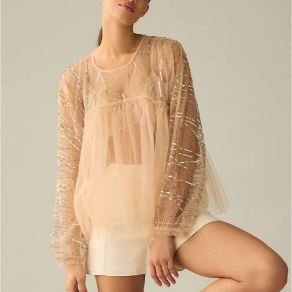 Anthropologie Forever That Girl Embellished Sheer